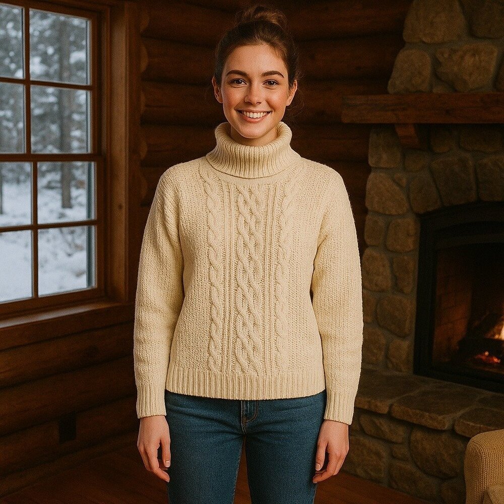 Vintage College Point Women Sweater M Chunky Cable Knit Old Money Cottagecore